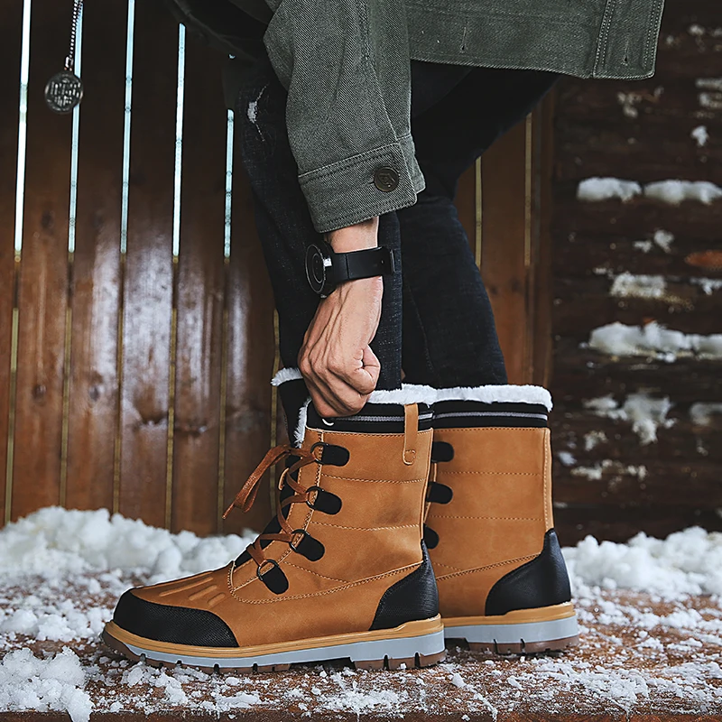 Новые водонепроницаемые зимние ботинки мужские ботинки до середины икры больших размеров 38-47 теплая зимняя обувь для мужчин-30 градусов модные высокие зимние ботинки для мужчин