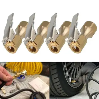 

4pcs Car Tire Inflatable Tube Clamp Nozzle Brass Straight Lock-on Air Chuck Tire Inflating Nozzle Car Tyre Inflation Accessories