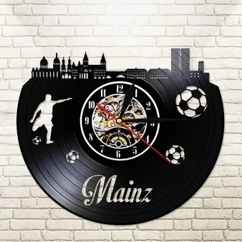 

Mainz 3D Quartz Vinyl Record Wall CLock Custom Name Sport LED backlight Modern Watch Germany Football Fans Decorative