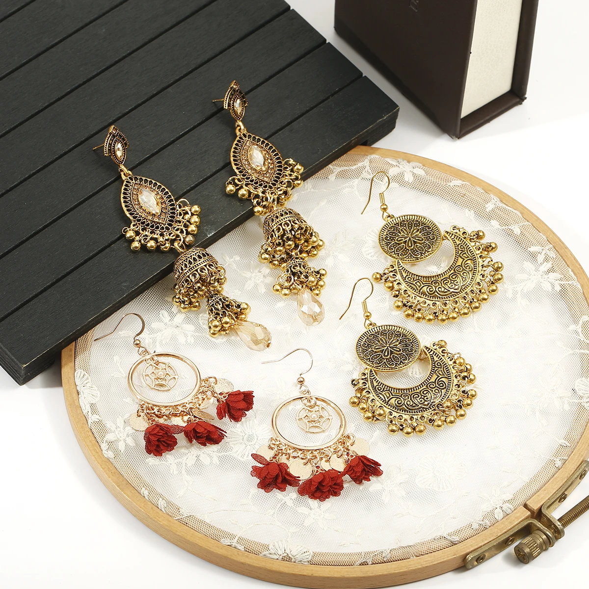 Vintage Ethnic Tassel Earrings Set For Women Bohemian Multilayer Geometric Drop