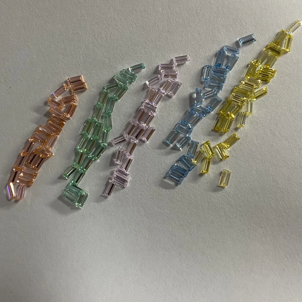 Meisidian Top Quality 5 Color 4X2mm Baguette Cut Rainbow Cz Diamond Stone For Ring Making