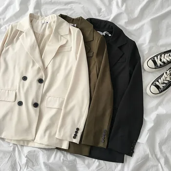 

Spring Formal Suit Jacket Female Fashion V-neck Loose Straight White Green Black Coat Office Lady Oversize Outwear Tops