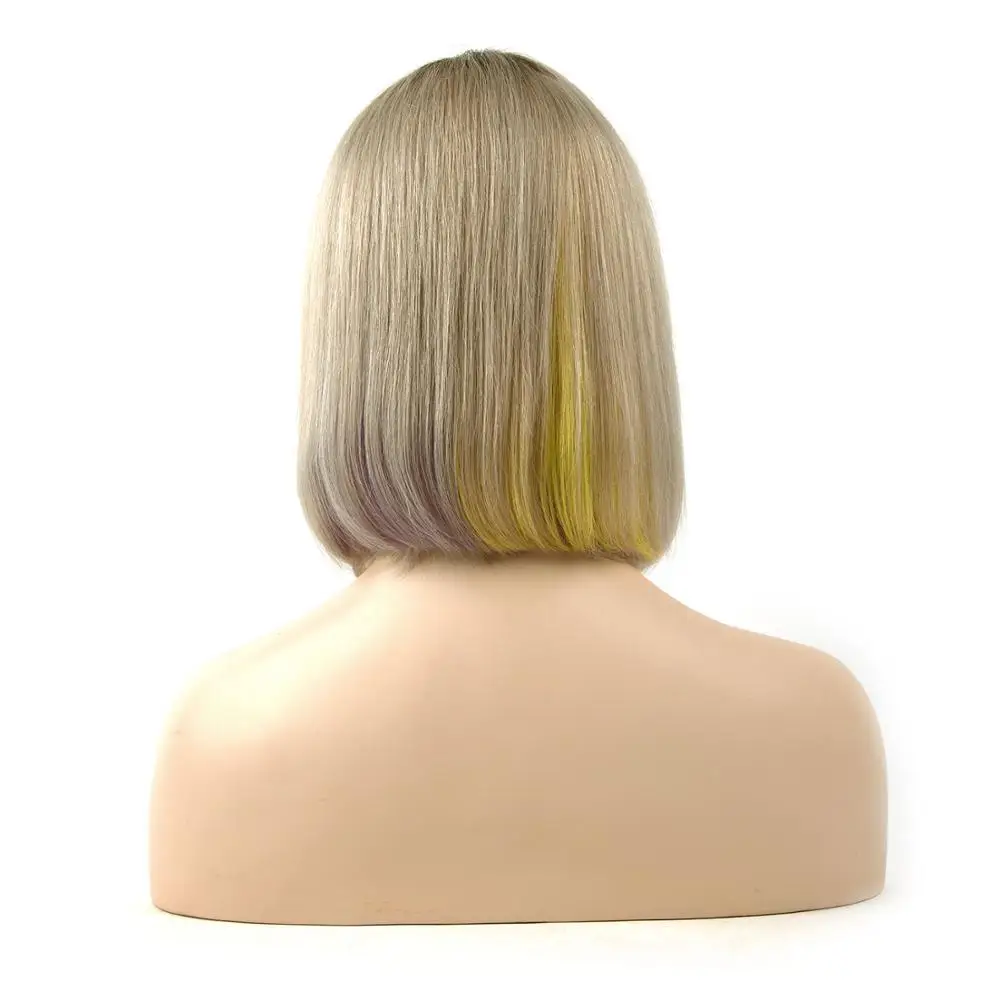 Silver Rainbow Vlasy 10 дюймов 130 г/шт. короткие прямые боб парики с детскими волосами Remy человеческие волосы половина шнурка парик предварительно сорванные волосы 150% Denisty - Цвет: Silver Rainbow