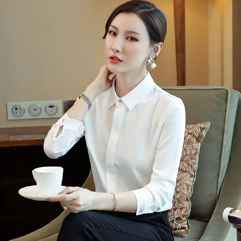 

Satin White Shirt Women's Long-Sleeve Business Formal Wear Work Clothes 2019 Spring And Autumn New Style Workwear Base Shirt Kor