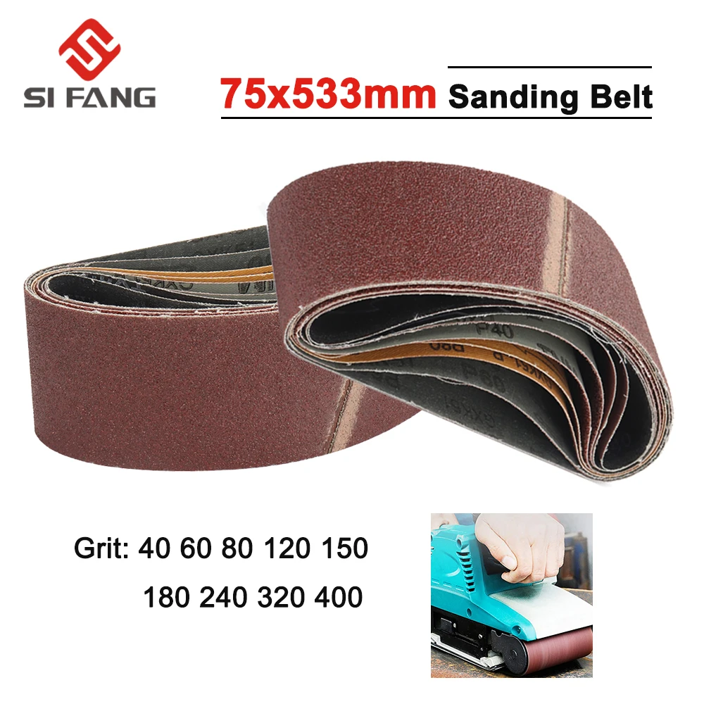 

10pcs/set 75*533mm Sanding Belts 40-400 Grits Sandpaper Abrasive Bands For Belt Sander Abrasive Tool Wood Soft Metal Polishing