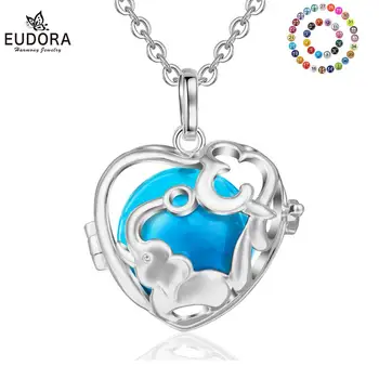 

EUDORA 20mm Long Necklace Harmony Ball Cute Elephant Design Locket Cage Pendant Chian Colorful Chime Mexican Bola DIY Jewelry