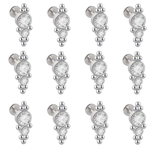 G23 Titanium&Steel 16G Cz Labret Lip Ring Crystal Cluster Ear Cartilage Tragus Helix Earrings Piercing Screw Fit Top 16g