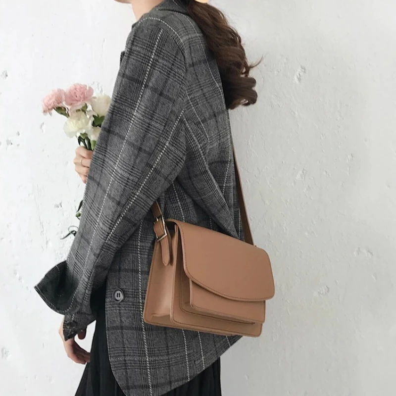 

Women Leather Crossbody Bag Casual Solid Color Ladies Small Square Bag Vintage High Quality Female Shoulder Bag for Daily Travel