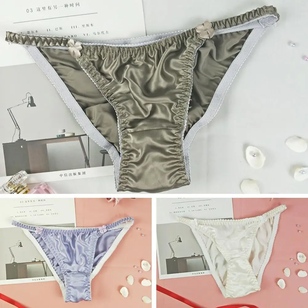 

100% Milk Silk Smooth Soft Lingerie Panties Ladies Plus Briefs Panties Satin Sexy S-XXL Breathable Underwear Size Seamless Z9C4