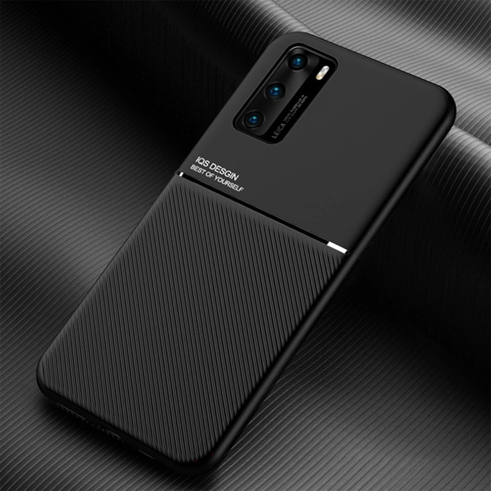 Luxury Leather Magnetic Car Stand Case For Huawei P20 P30 P40 Lite Mate 10 20 30 40 Pro Phone Cover Soft PU Back Shell Black Red