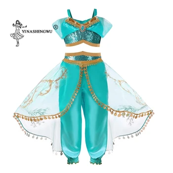 

Cosplay Costume Girls Aladdin's Lamp Jasmine Princess of Arabian Indian Dress up Costumes Children Halloween Belly Dance Dresses
