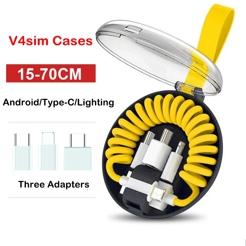 All-in-one portable spring data cable with Type-c Android Lighting Adapter Storage Box