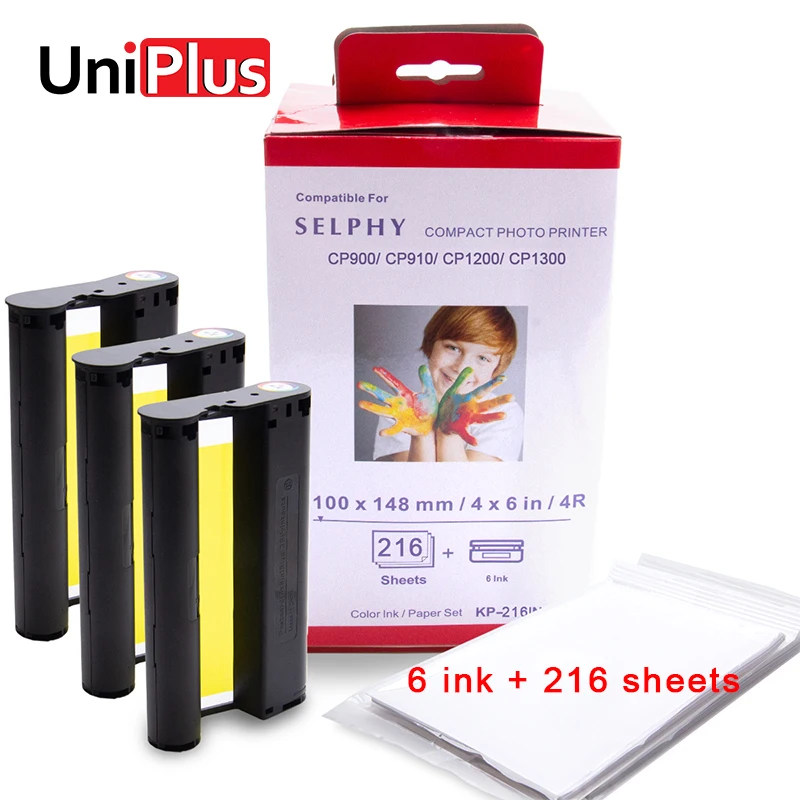 

UniPlus Photo Paper Color Ink Set Compatible for CP1200 CP1300 CP910 CP900 Paper Printer 6 Ink 216 Sheets Paper Ribbons Set