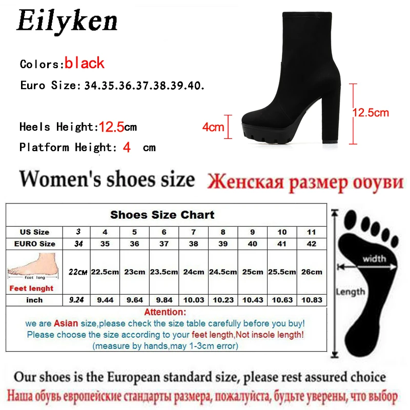 EilyKen/модные женские ботильоны на высоком каблуке с круглым носком; осенне-зимние ботинки на платформе с квадратным каблуком и молнией; Цвет Черный; размеры 41, 42