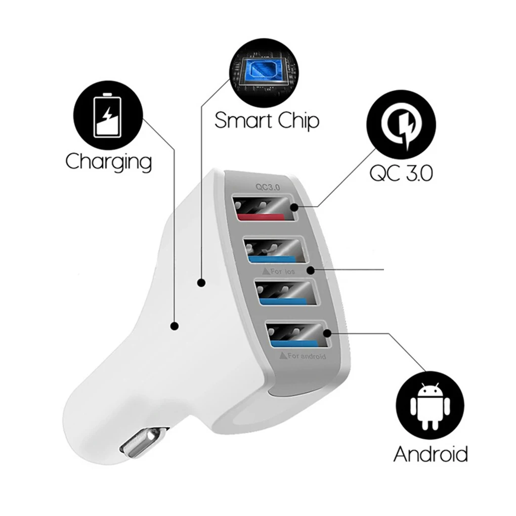 Cellphone Tablet Smart Fast Car Charger Phone MP4 Camera Quick Charging Adaptor 4 USB Ports Cellphone Tablet Smart Fast Car Charger Phone MP4 Camera Quick Charging Adaptor 4 USB Ports
