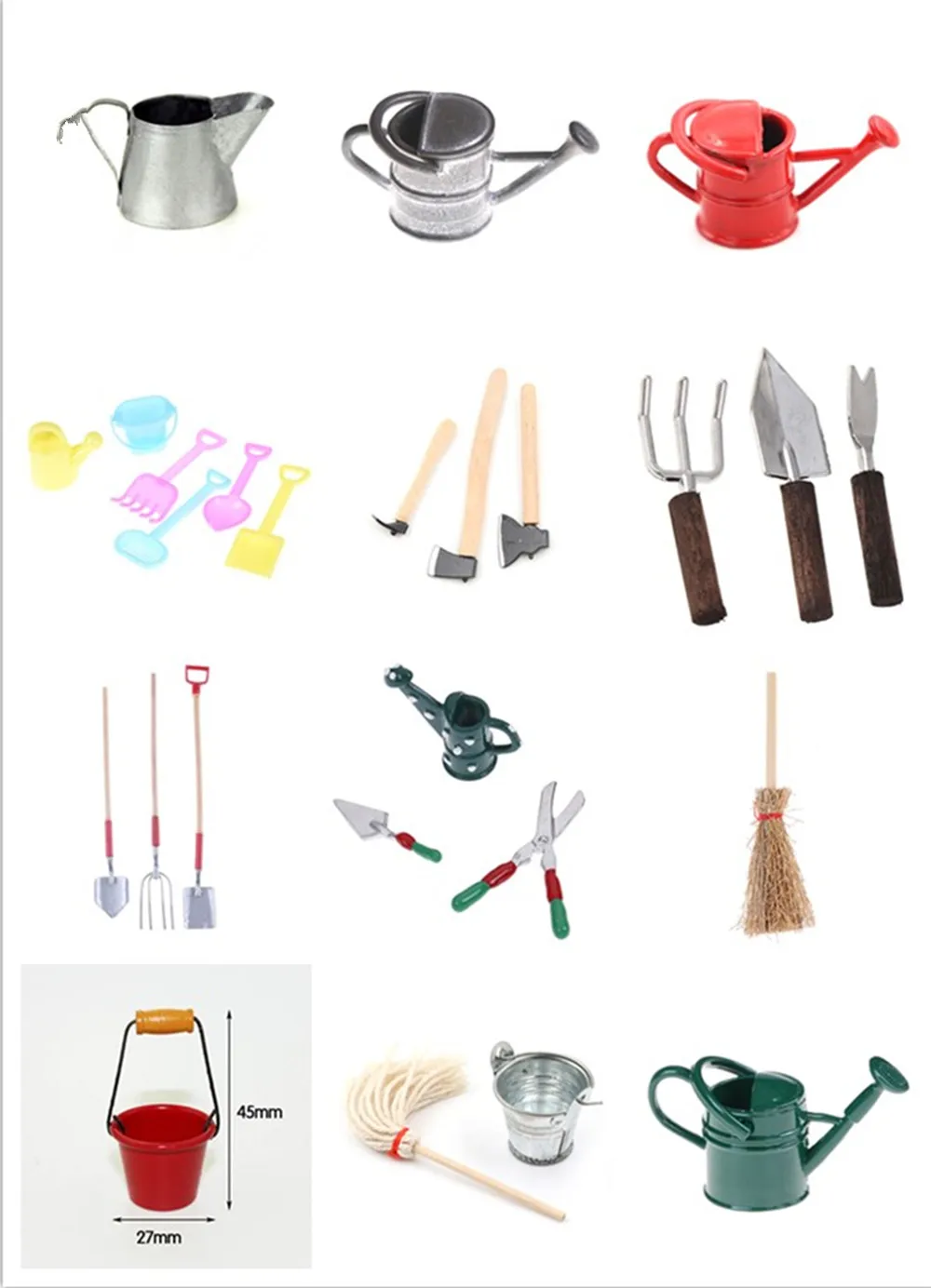 

Tin Metal Dollhouse Miniature Watering Can Dollhouse Decoration Dollhouse Accessories Garden Broom Cleaning Tools