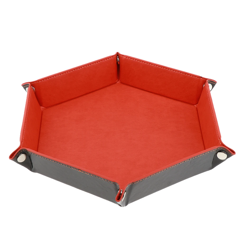 Dice Holder PU Leather Folding Hexagon Tray for RPG, DND and Other Table Games
