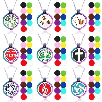 

Aromatherapy Jewelry Colorful Diffuser Necklace Perfume Aroma Necklace Essential Oil Diffuser Tree of Life Pendant Free 10+Pads