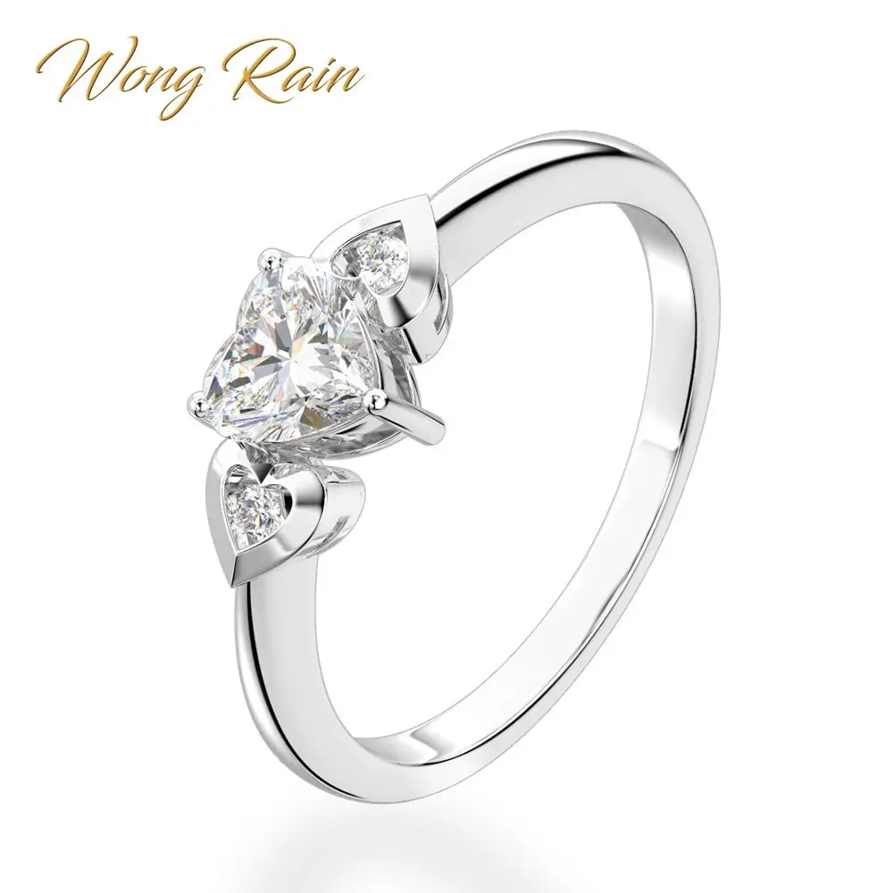 Wong Rain Романтический стерлингового серебра 925 Сердце искусственный муассанит драгоценный камень Обручальное кольцо ювелирных изделий