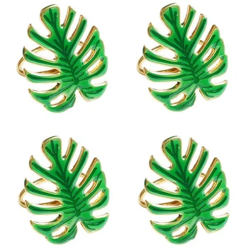 

A Set of 4 Napkin Rings, Green Leaf Napkin Holder, Can Be Used for Dinner, Wedding, Family Party or Daily Use