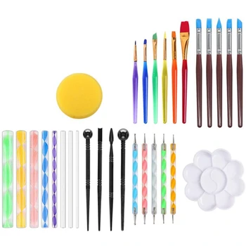 

Mandala Dotting Tools Stencil Set Paint Brushes and Tray Supplies Kit for Painting Rocks Coloring Art Drawing 30Pcs