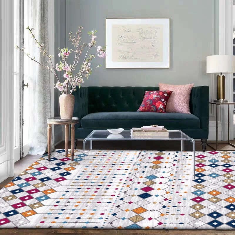 

Modern Carpets Living Room Area Rugs Morocco Colorful Geometric Bedroom Coffee Table Floor Mat Study Room Anti-Slip Floor Mats
