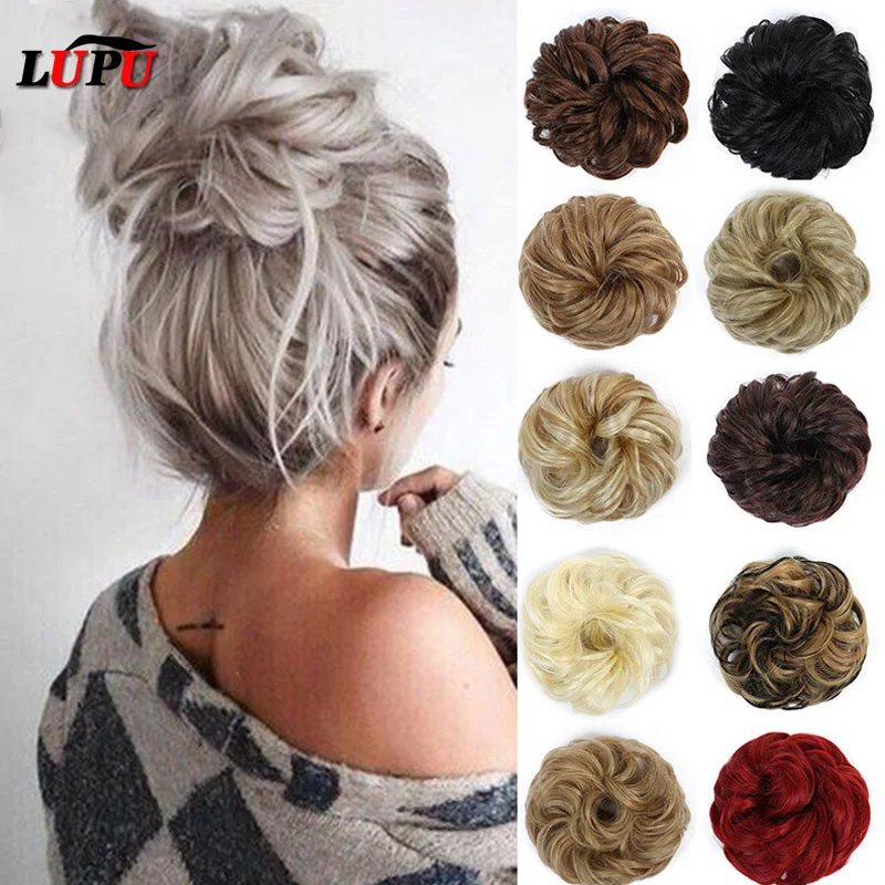 LUPU Synthetic Hair Bun Messy Curly Scrunchie Chignon With Elastic Band Updo Hair Extensions Hairpieces For Women Heat Resistant|Synthetic Chignon| - AliExpress