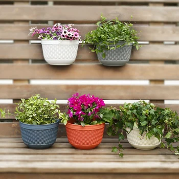 

Plastic Wall Hanging Semi-circular Flower Pot Fence Hanging Woven Flower Pot L9