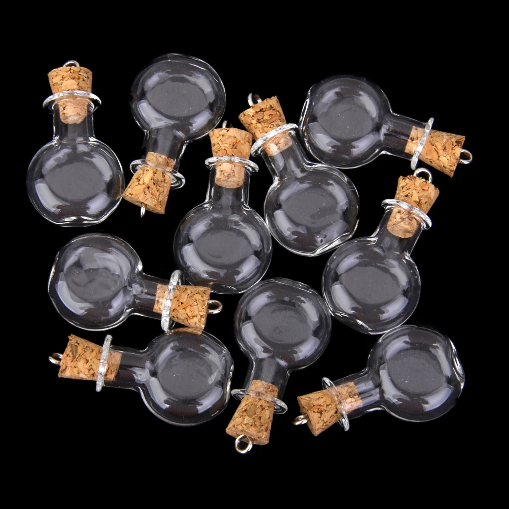 10Pcs Small Empty Glass Bottles Wish Pendant Charms Vials with Corks for Necklace Bracelet Making - Hanging Ornaments