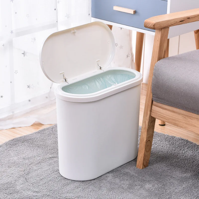 10L Plastic Trash Can Wastebasket with Press Type Lid Bathroom Powder Room Bedroom Home Kitchen Livingroom Garbage Container Bin