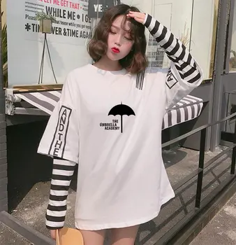 

2020 The Umbrella Academy Print Autumn Outfit Harajuku Style BF Loose Wild Thin Strapless Fake Two Student New style T-shirt