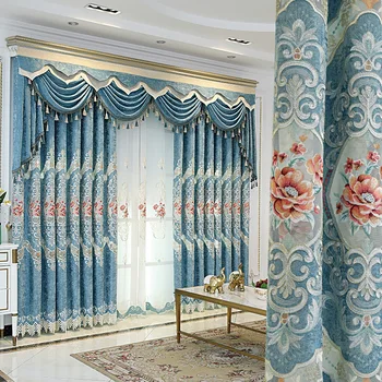 

Fabric Factory Direct European Chenille Jacquard Shading Embroidery Window Screen Curtain Finished Product Custom Generation
