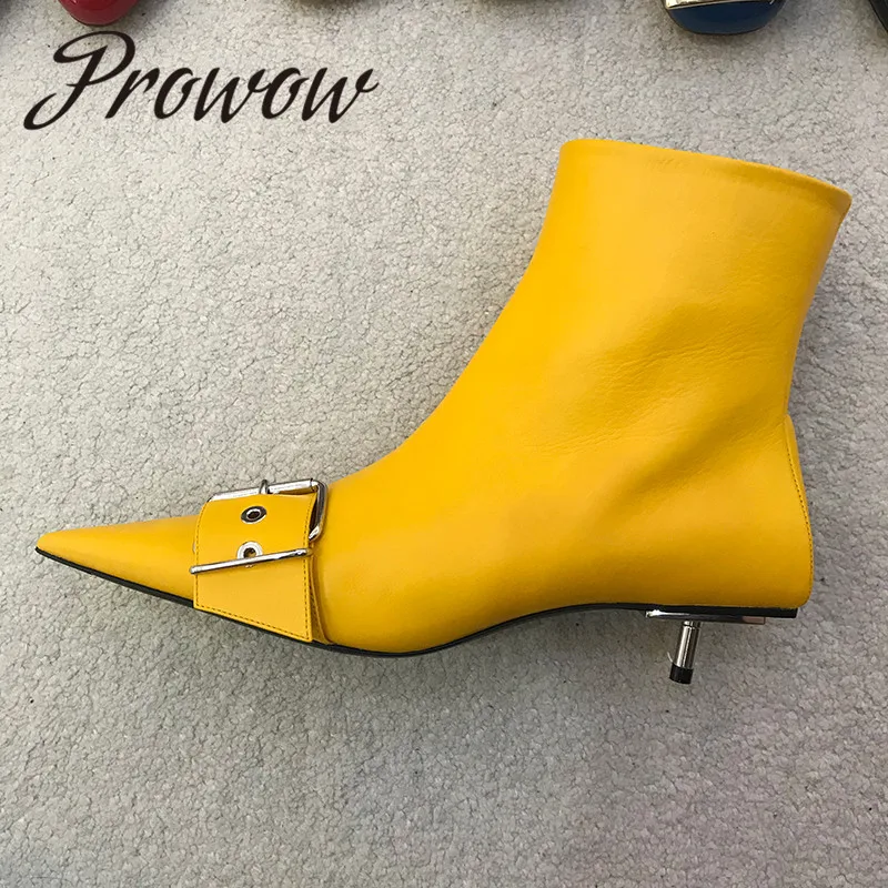 

Prowow New Quality Luxury Brand Genuine Leather Zip Side Women Autumn Wither Boots Sexy Pointed Toe Zip Side Moto Boots Shoes