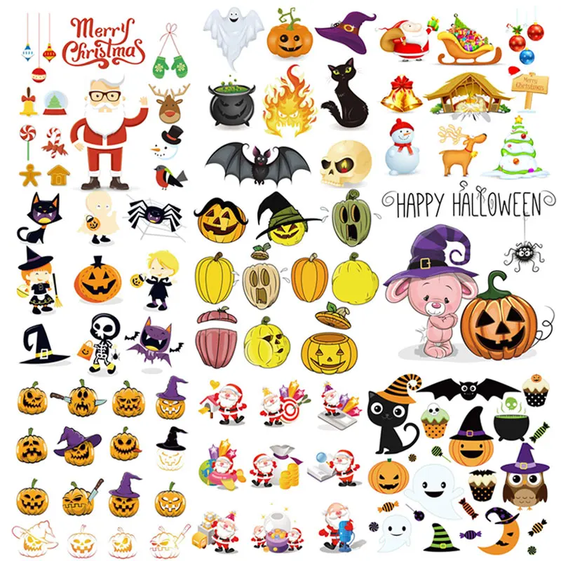

Christmas Halloween Iron on Patches for Clothes DIY T-shirt Applique Heat Transfer Patch Stickers for Clothing Decoration F
