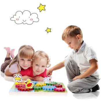 

Wooden Animal Gear Game Combination Rotating Gearwheel Hand-eye Interaction Kids Fun Puzzle Toy Children Educational Toys