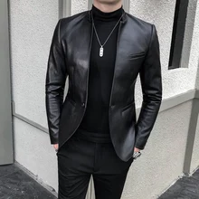 Aliexpress - Men ‘s Leather Jacket 2021 Spring and Autumn British Youth Solid Color Stand Collar Long Sleeve Casual Leather Jacket