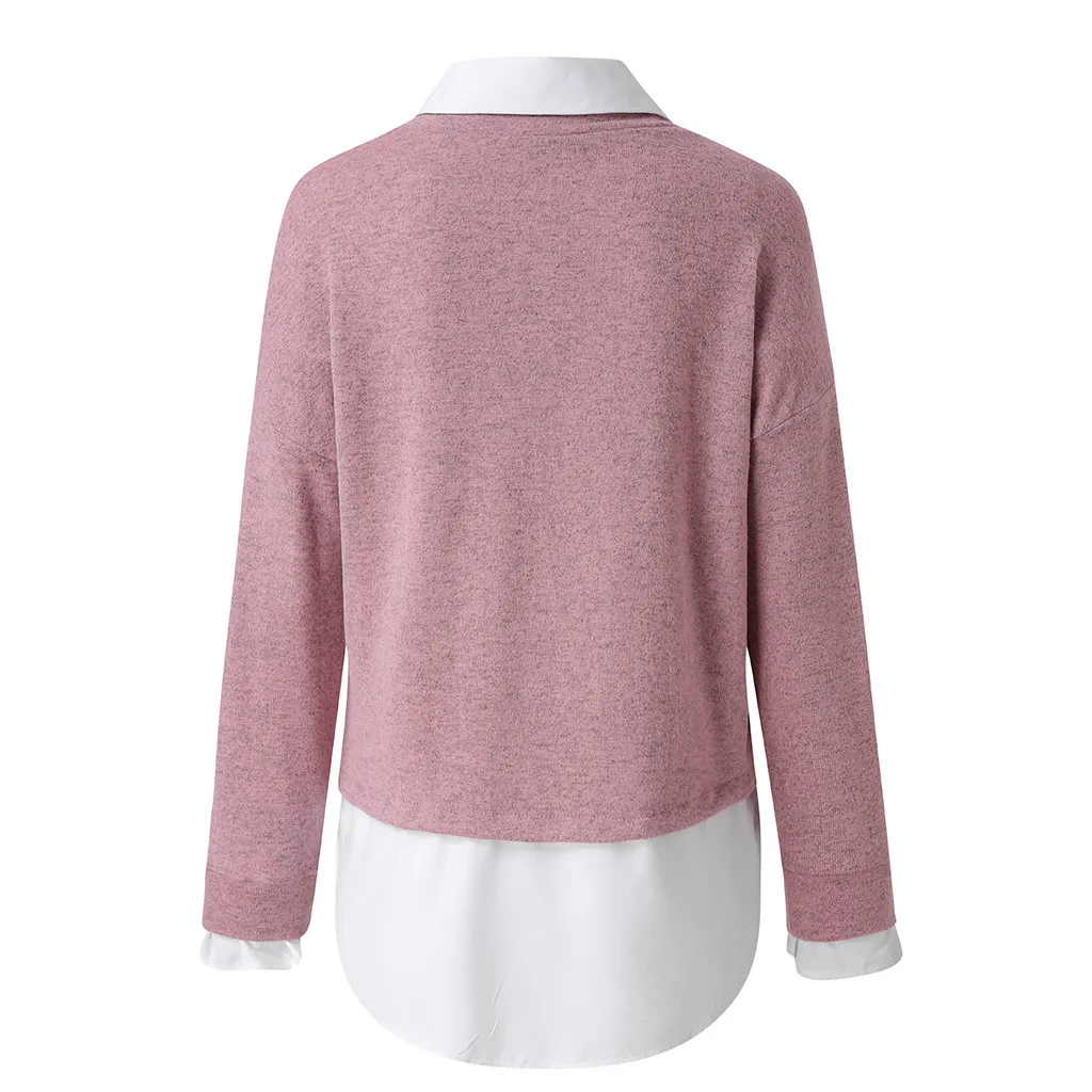 Plus Size Fashion Knitted Sweater Blouse Patchwork Casual Winter Lady Bottom Tops Female Women Long Sleeve Shirt Blusas Pullover sexy blouses for women
