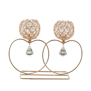 

European-Style Plated Iron Candlestick Wedding Props Home Decoration Double Heart Metal Candlestick Ornament
