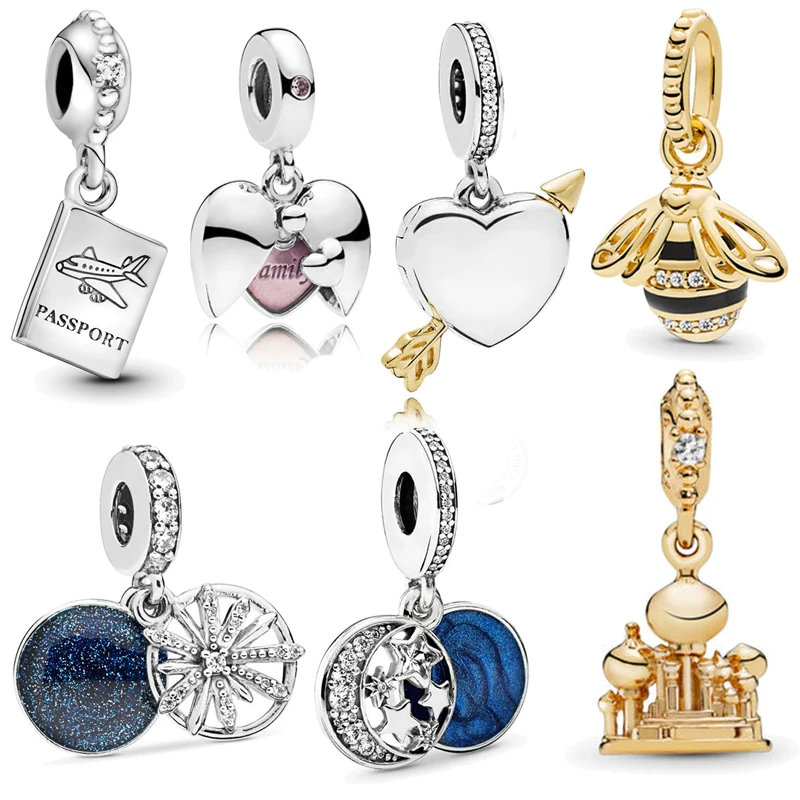 

925 Sterling Silver 7 Types Plane Love Heart Blue Sky Pendent Beads charms fit Original Pandora Bracelets Women DIY Jewelry