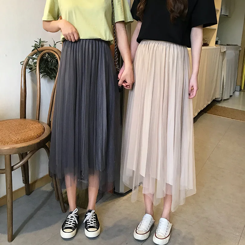 

Photo Shoot 2019 Spring Summer New Style WOMEN'S Dress Reversible Mesh Dress Irregular Gauze Skirt Women's Pleated Skirt