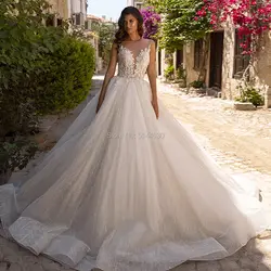 Принцесса бальное платье Свадебные платья Vestido De Noiva пуговицы сзади бисером Иллюзия аппликации свадебное платье халат Mariage