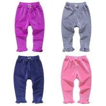 Новые стильные детские штаны для маленьких девочек на весну красивые теплые бархатные штаны с кружевом