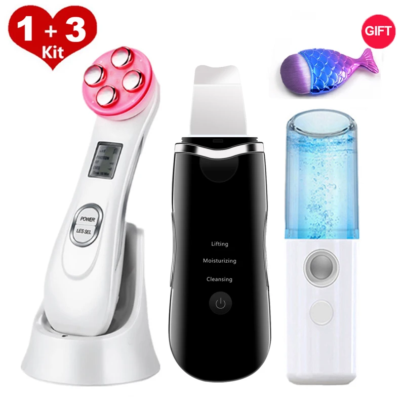 US $20.96 Ultrasonic Skin Scrubber Facial Spatula Deap Cleaning Skin Peeling Face Cleaner RF EMS LED Beauty Device Spray Skin Care