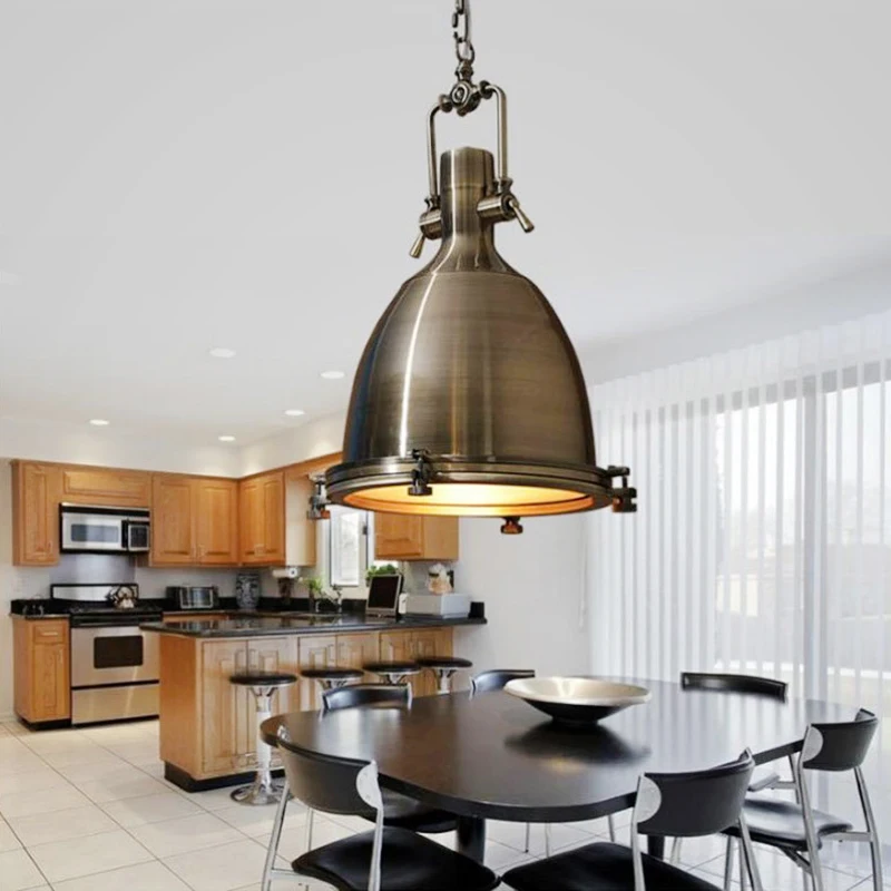 Industrial Vintage Light Kitchen Dining Room Chandelier Adjsutable Chain Pendant Lamp E27 Glass Headlight Iron Drop Light