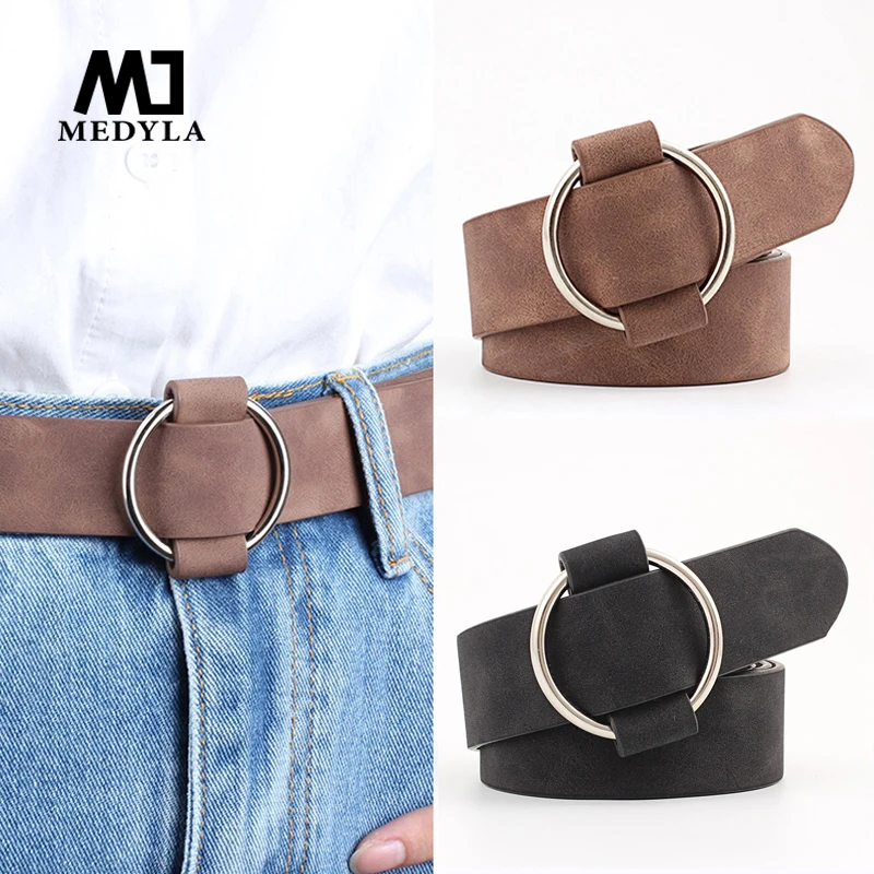 MEDYLA подлинное качество Дамская мода последний без игл металлический ремень с круглой пряжкой джинсы дикий роскошный бренд женский ремень для