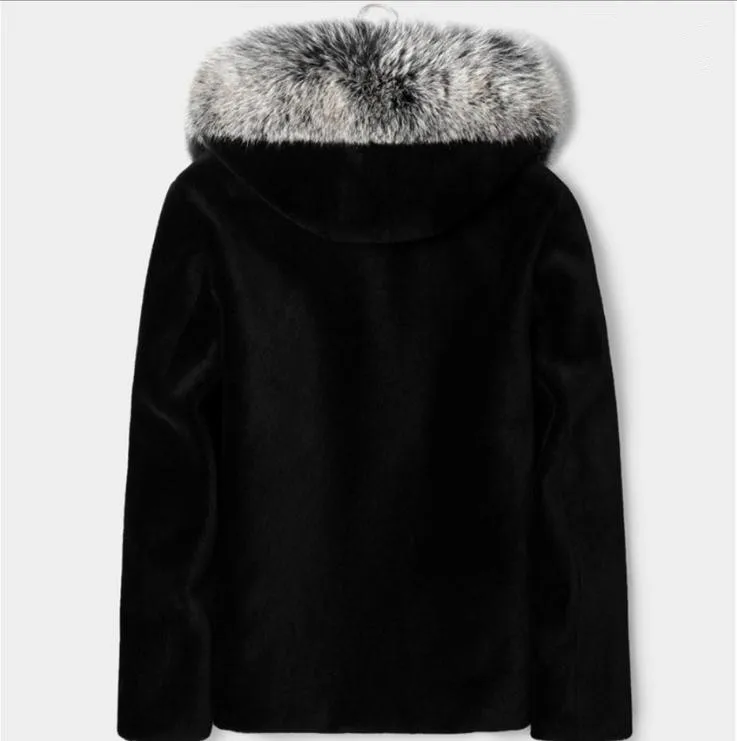 Новинка S/6Xl, мужские зимние осенние меховые куртки с капюшоном, повседневная черная меховая верхняя одежда с воротником из искусственного лисьего меха, теплая одежда, K1210