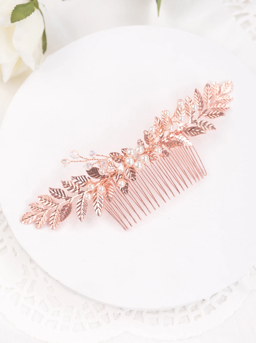 Свадебный лист цвета розовое золото свадебная расческа для волос с кристаллами