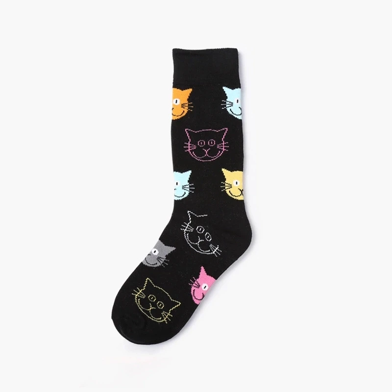 Новинка; сезон осень-зима; популярные модные длинные хлопковые носки с милым котиком; забавные женские длинные хлопковые носки с рисунком кота