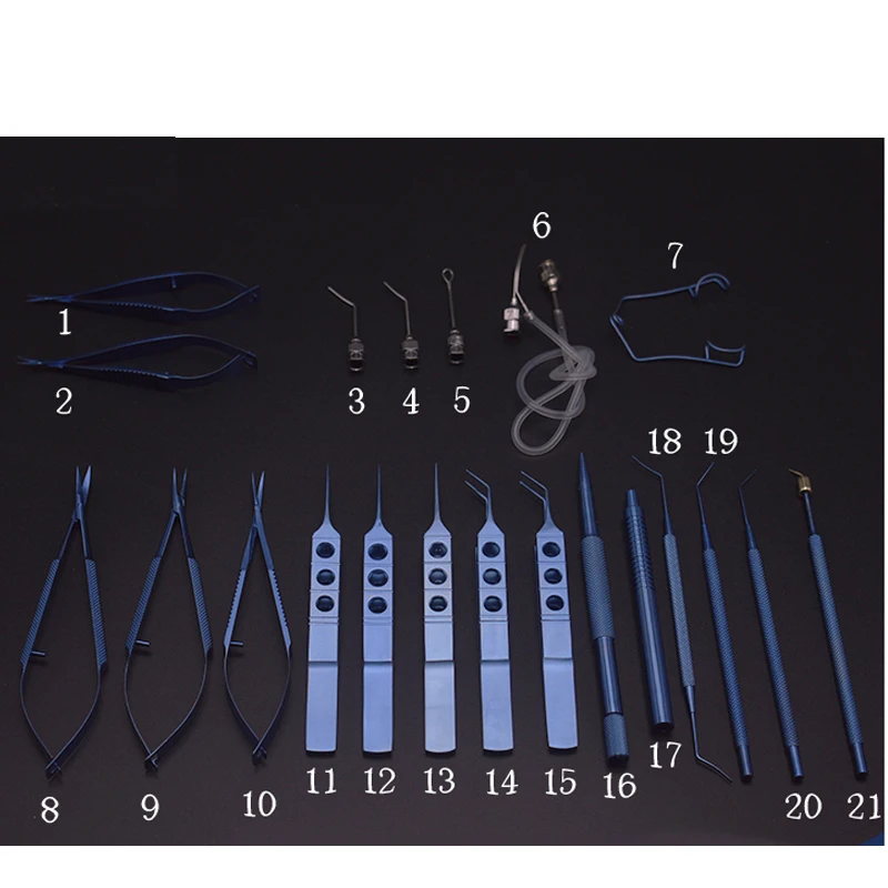 21 шт. внутриглазный Набор хирургических инструментов из титанового сплава для офтальмологической катаракты и микрохирургии глаз инструменты - Цвет: Titanium without box