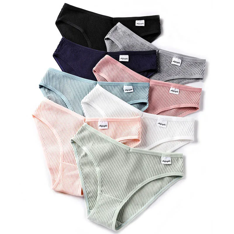 Women's Panties Cotton Underwear Solid Color Briefs Girls Low-Rise
